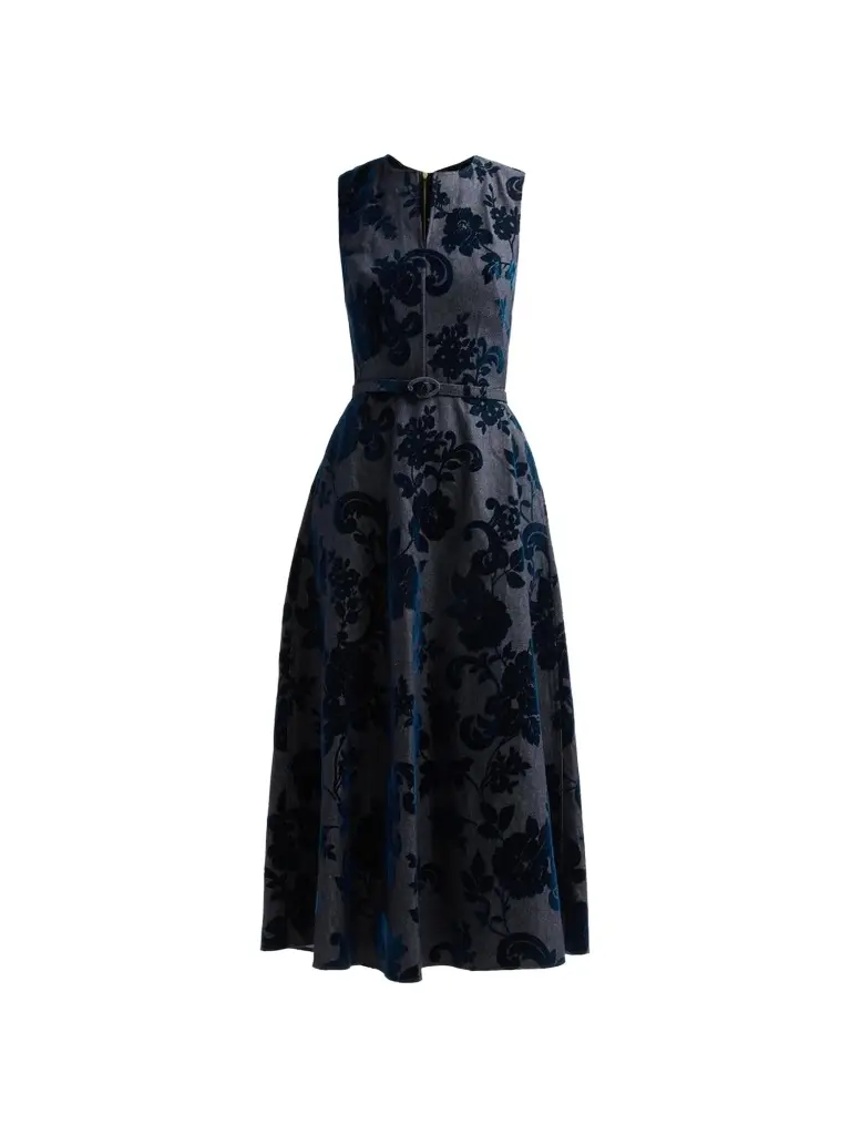 Oscar de la Renta Women's Resort Floral Flocked Denim Day Dress