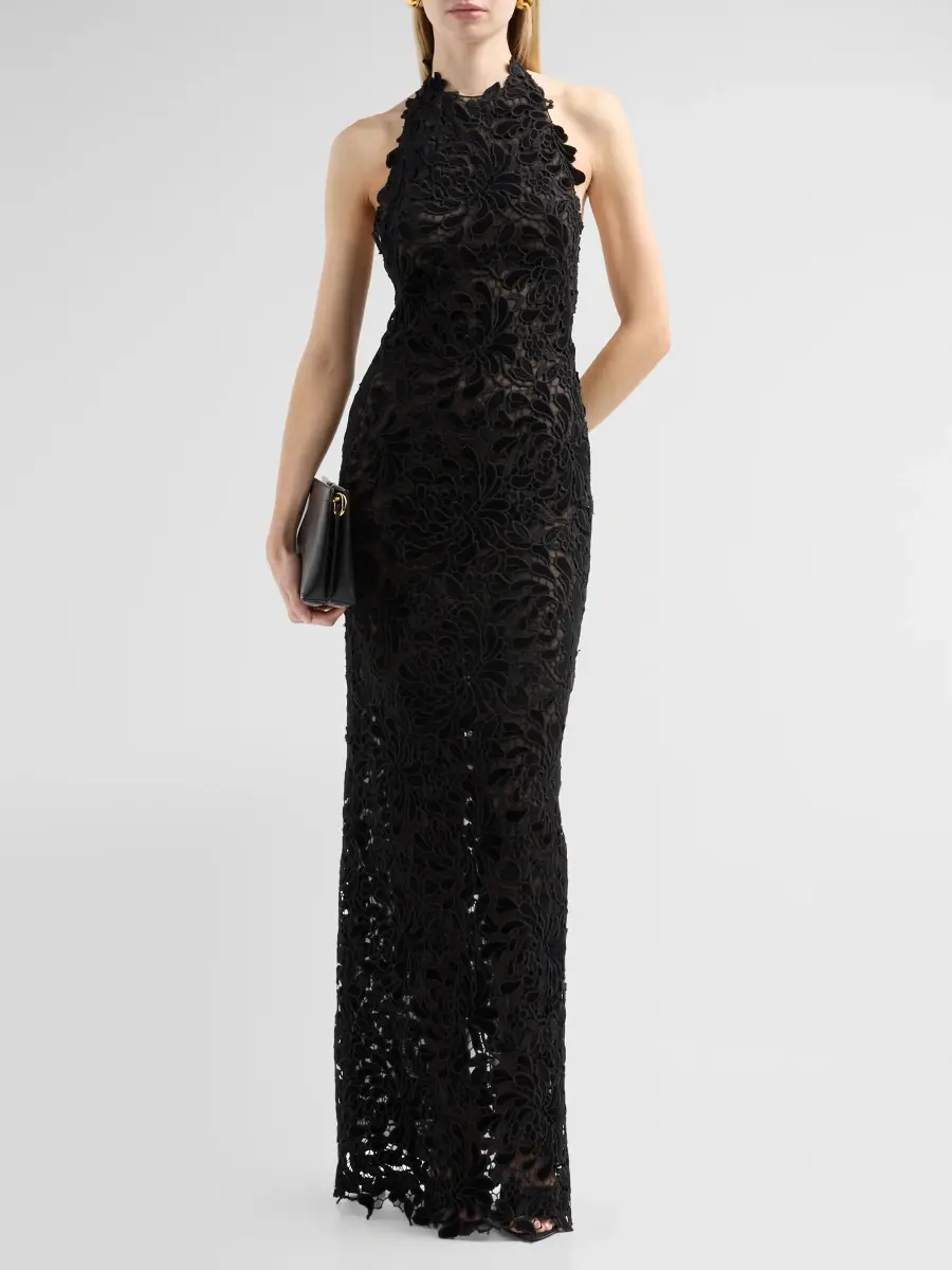 Oscar de la Renta Women's Chrysanthemum Velvet Halter Gown | Thumbnail 2 Oscar de la Renta Women's Chrysanthemum Velvet Halter Gown | Thumbnail 2
