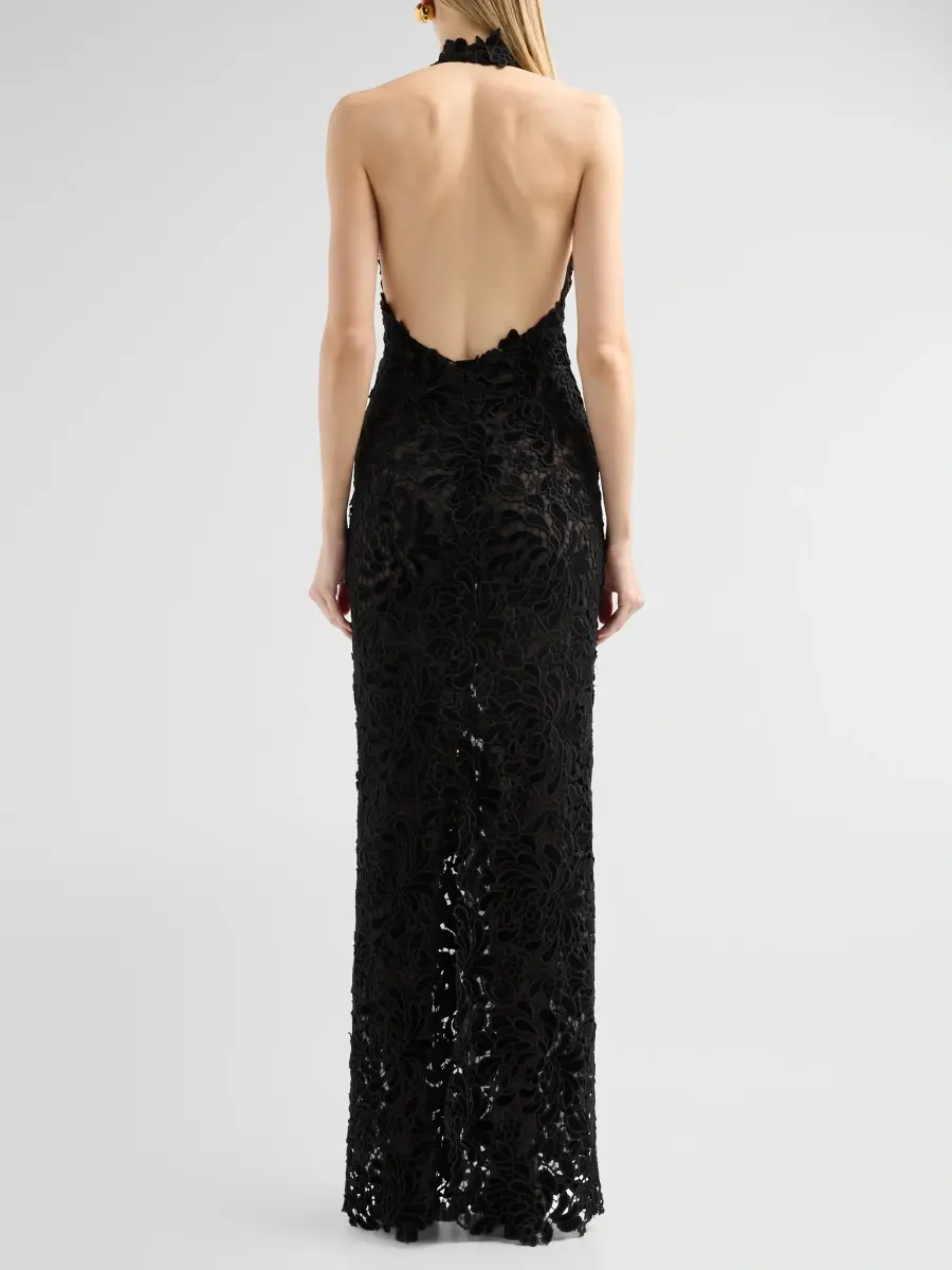 Oscar de la Renta Women's Chrysanthemum Velvet Halter Gown | Thumbnail 3 Oscar de la Renta Women's Chrysanthemum Velvet Halter Gown | Thumbnail 3