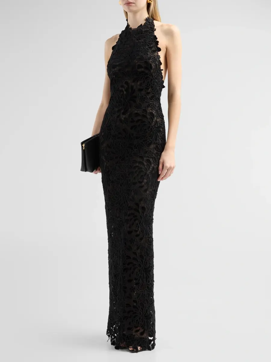 Oscar de la Renta Women's Chrysanthemum Velvet Halter Gown | Thumbnail 4 Oscar de la Renta Women's Chrysanthemum Velvet Halter Gown | Thumbnail 4