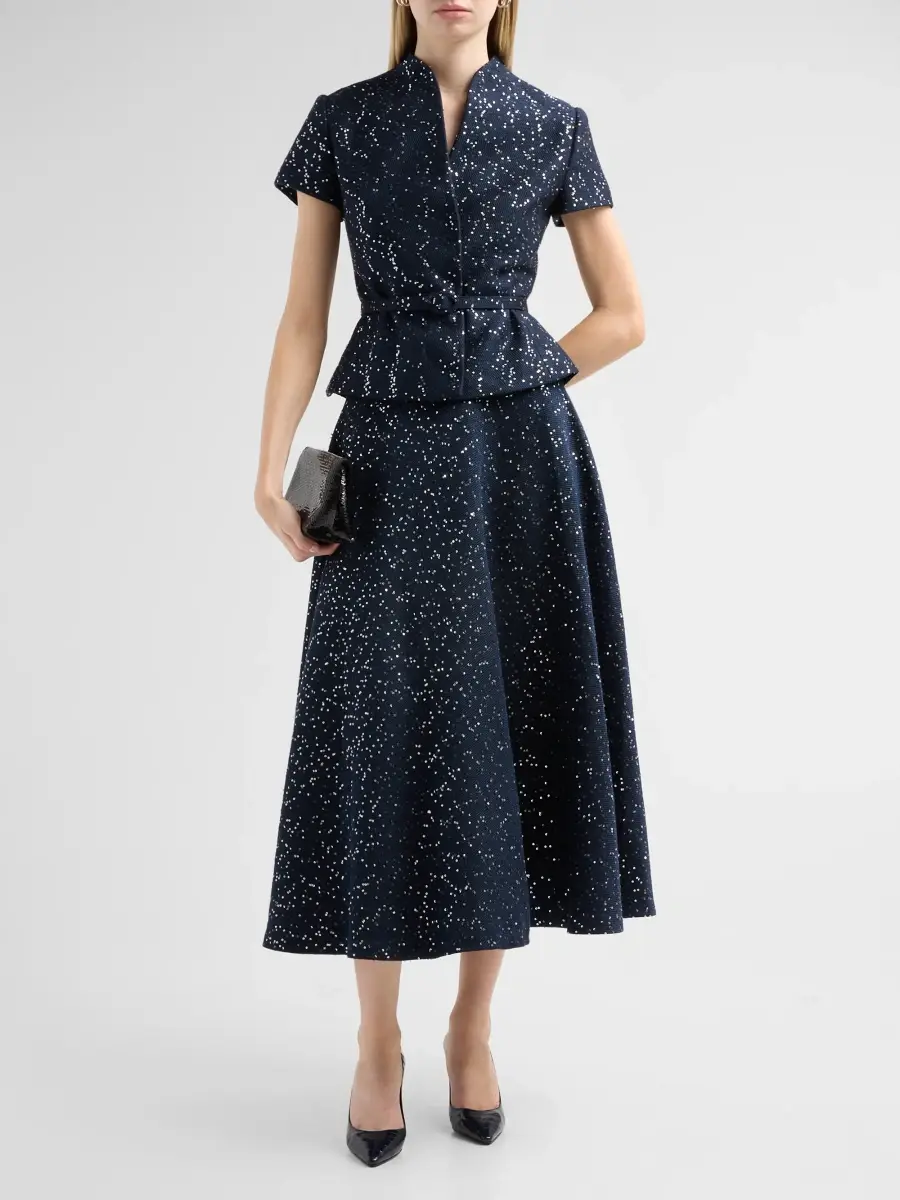 Oscar de la Renta Women's Sequin Tweed A-Line Skirt | Thumbnail 2