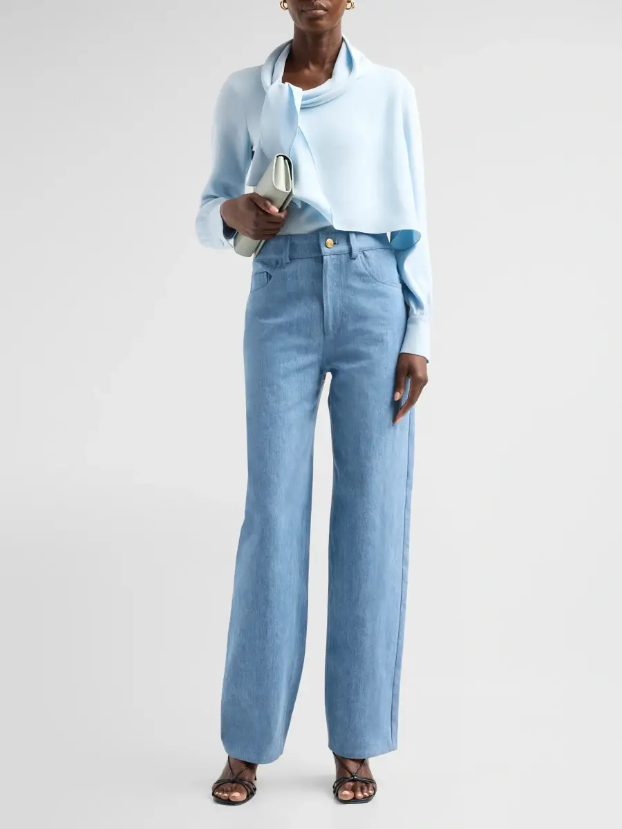 Oscar de la Renta Women's Resort Neck Tie Georgette Blouse | Thumbnail 2