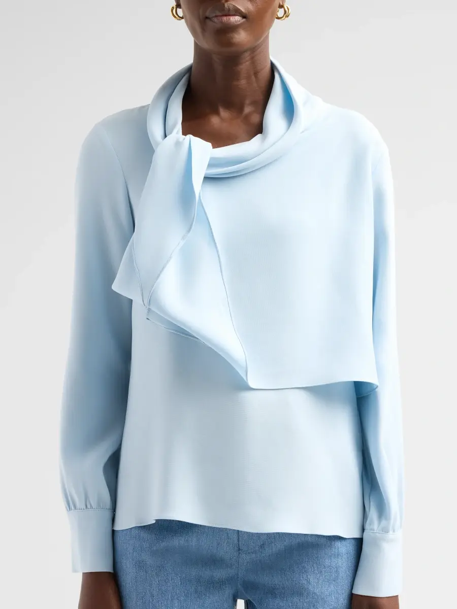 Oscar de la Renta Women's Resort Neck Tie Georgette Blouse | Thumbnail 5