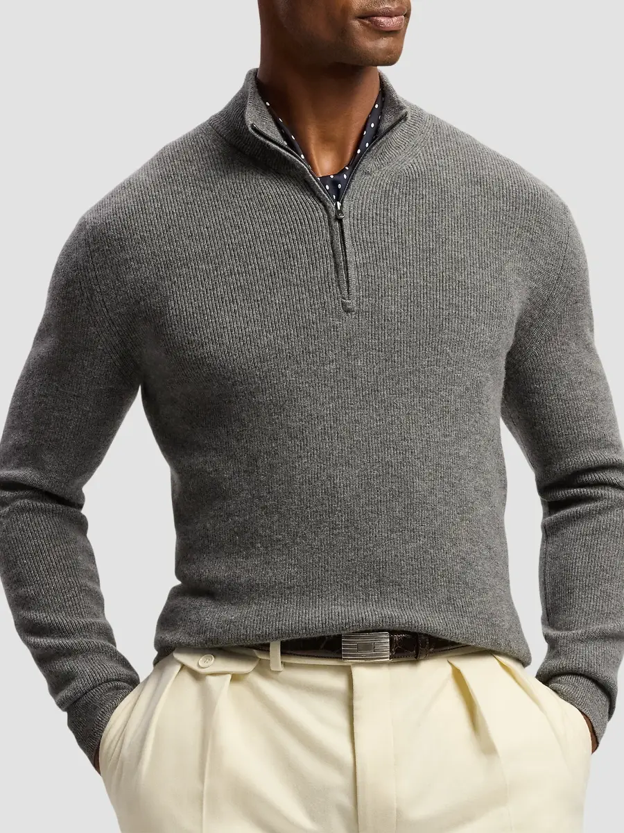 Ralph Lauren Purple Label Men's Textured Cashmere Quarter-Zip Sweater | Thumbnail 4 Ralph Lauren Purple Label Men's Textured Cashmere Quarter-Zip Sweater | Thumbnail 4