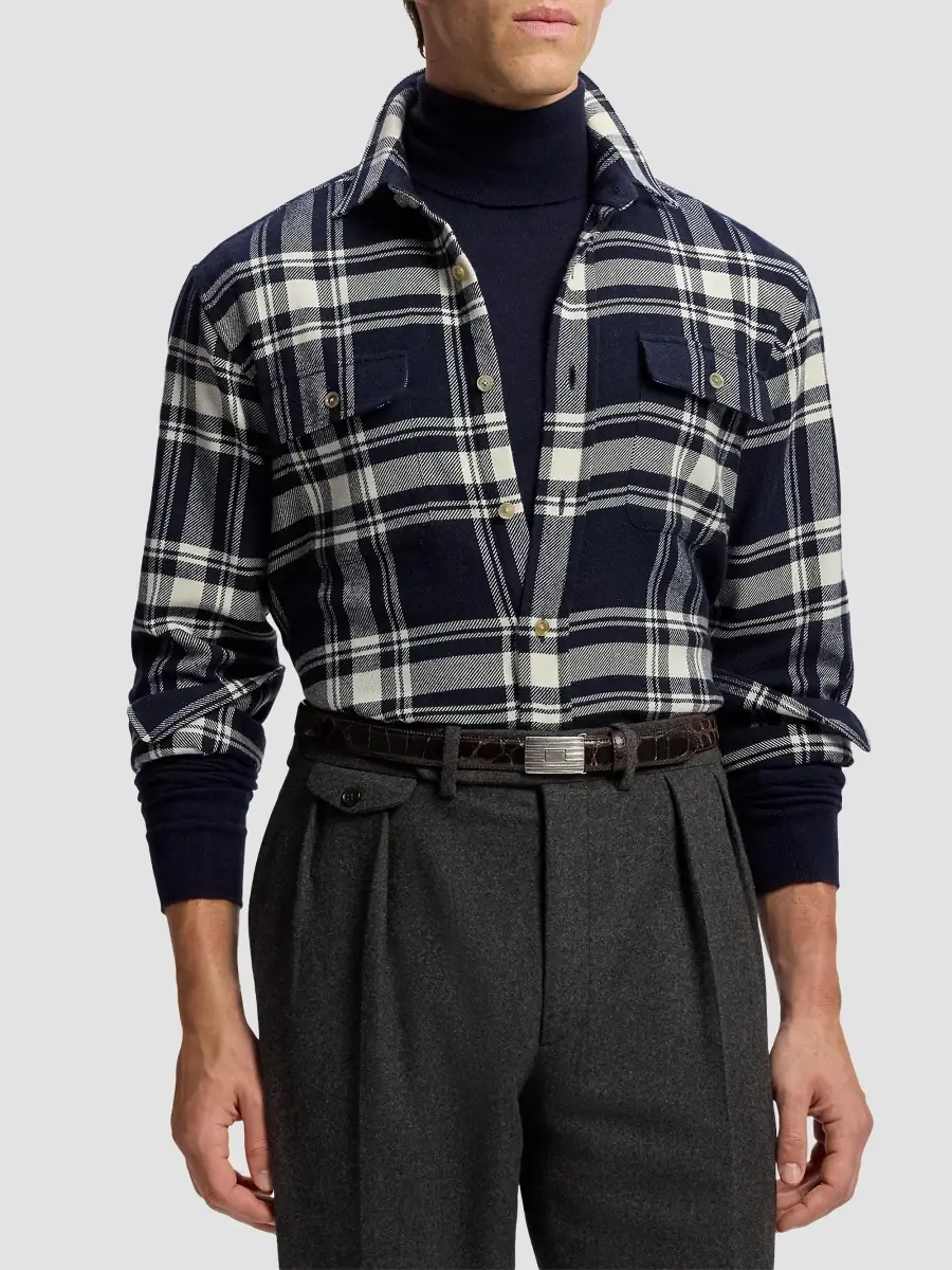 Ralph Lauren Purple Label Men's Plaid Cotton Flannel Shirt | Thumbnail 4 Ralph Lauren Purple Label Men's Plaid Cotton Flannel Shirt | Thumbnail 4