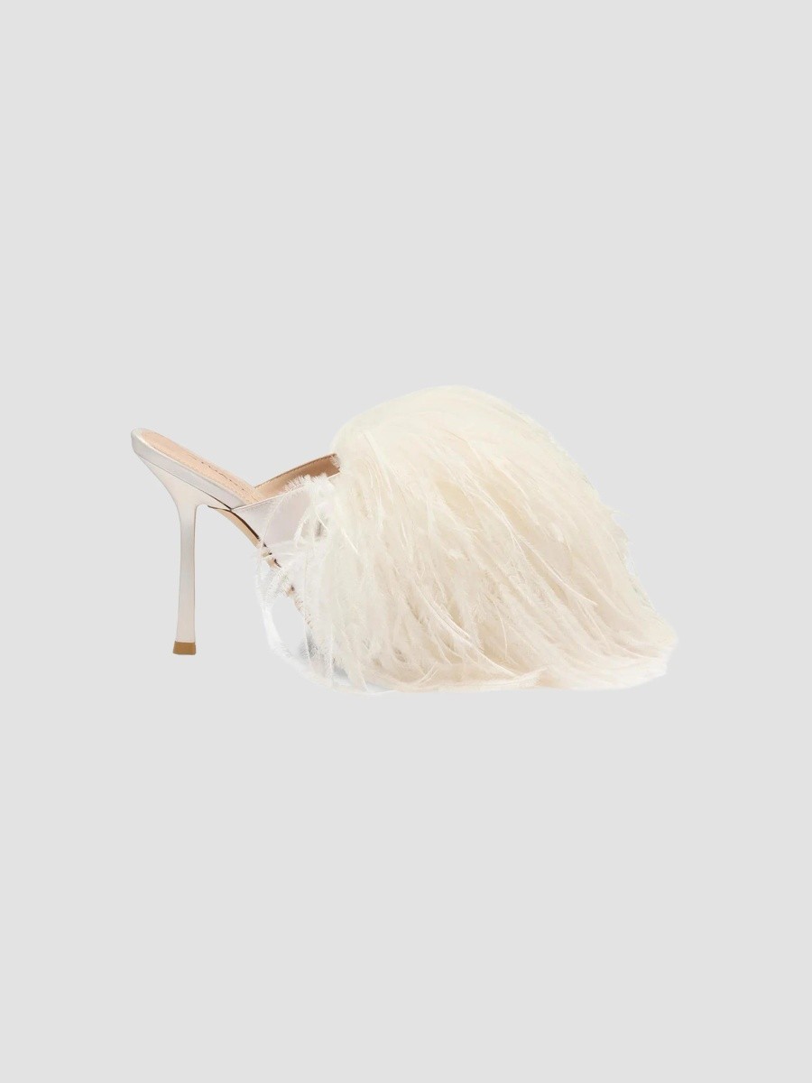 Stuart Weitzman Women's Boa Feather & Satin Slide Sandals