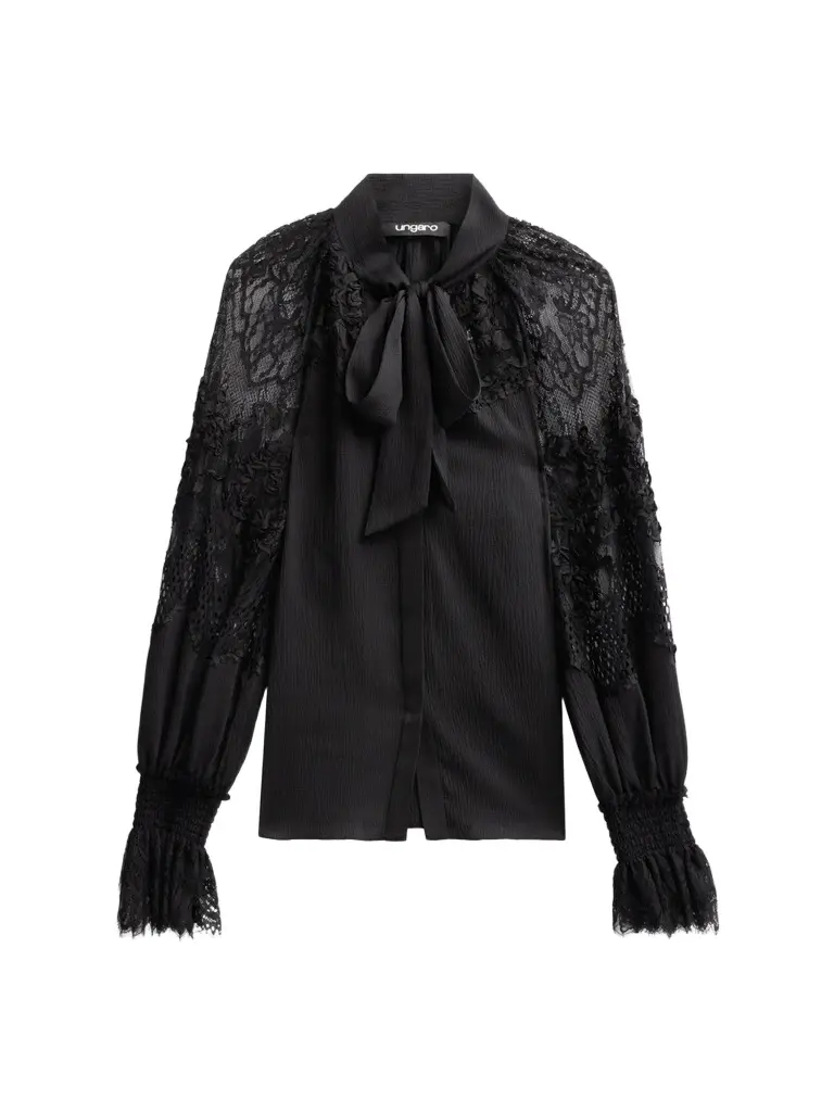 Ungaro Women's Thea Lace-Inset Tieneck Blouse