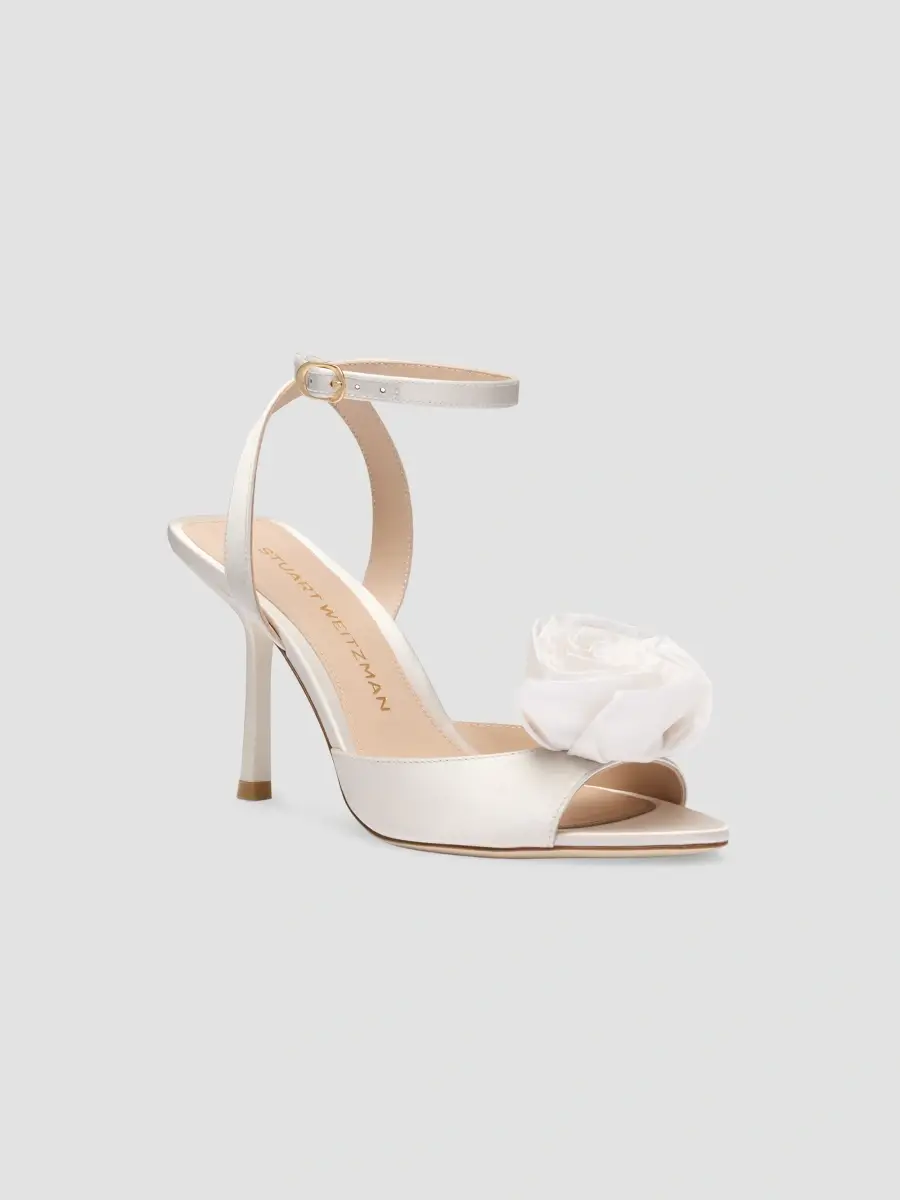 Stuart Weitzman Women's Paloma 85MM Appliqué Leather & Satin Sandals - Cream | Thumbnail 2 Stuart Weitzman Women's Paloma 85MM Appliqué Leather & Satin Sandals - Cream | Thumbnail 2