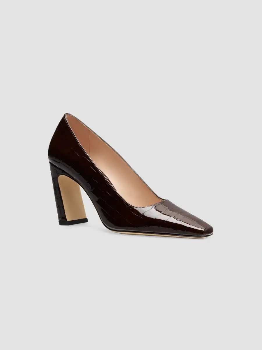 Stuart Weitzman Women's Stassi 85MM Croc-Embossed Patent Leather Pumps | Thumbnail 2 Stuart Weitzman Women's Stassi 85MM Croc-Embossed Patent Leather Pumps | Thumbnail 2