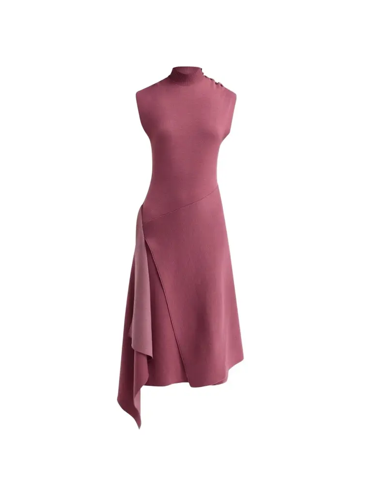 Women's Mock-Turtleneck Draped Knit Midi Dress