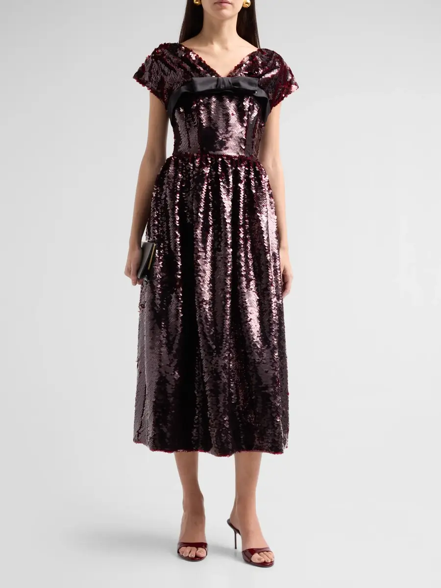 Simone Rocha Women's Sequined Bow Cap-Sleeve Midi Dress | Thumbnail 2 Simone Rocha Women's Sequined Bow Cap-Sleeve Midi Dress | Thumbnail 2