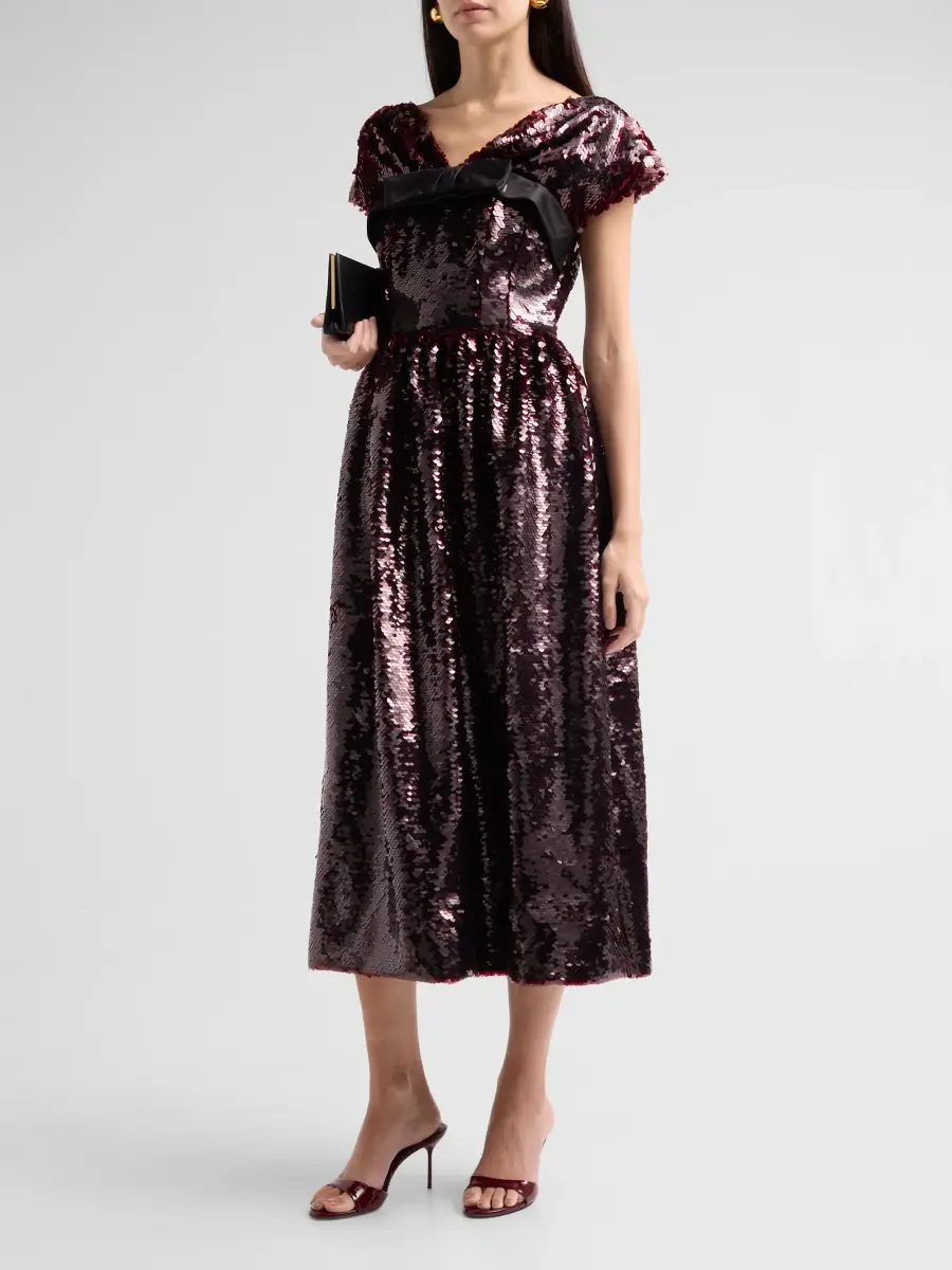 Simone Rocha Women's Sequined Bow Cap-Sleeve Midi Dress | Thumbnail 4 Simone Rocha Women's Sequined Bow Cap-Sleeve Midi Dress | Thumbnail 4