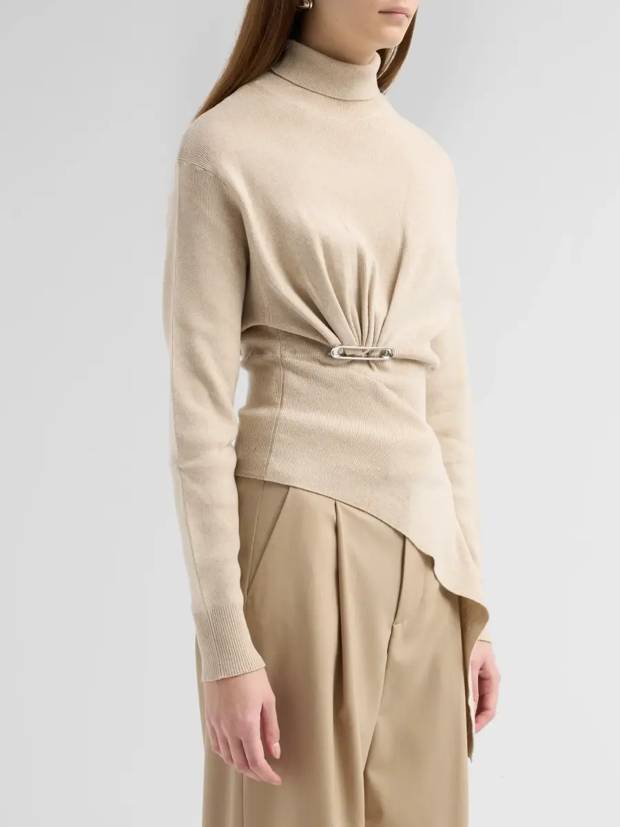 Lanvin Women's Asymmetric Draped Safety Pin Turtleneck Sweater | Thumbnail 4 Lanvin Women's Asymmetric Draped Safety Pin Turtleneck Sweater | Thumbnail 4