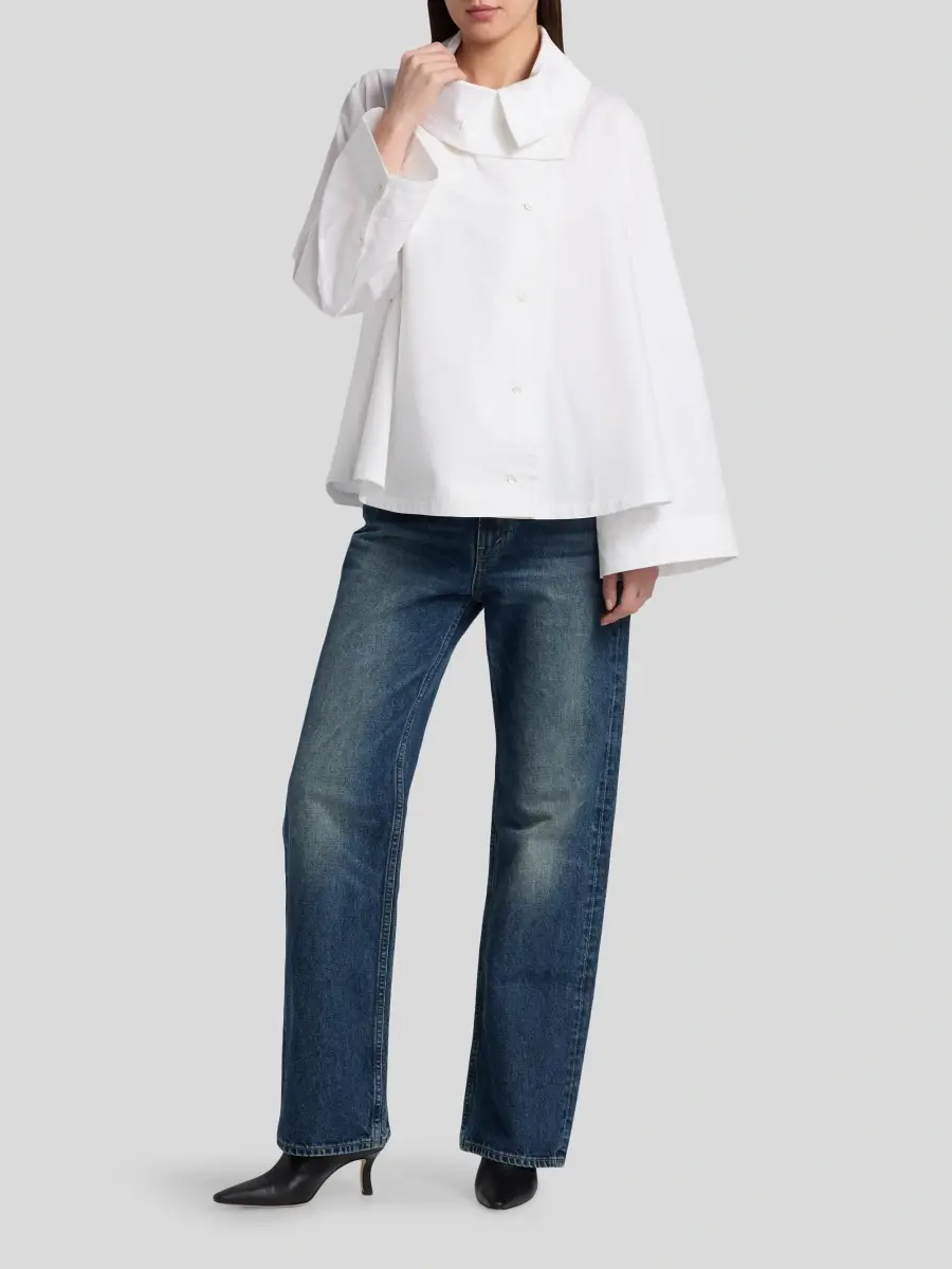 Co Women's Draped Collar Cotton-Silk Shirt | Thumbnail 2 Co Women's Draped Collar Cotton-Silk Shirt | Thumbnail 2