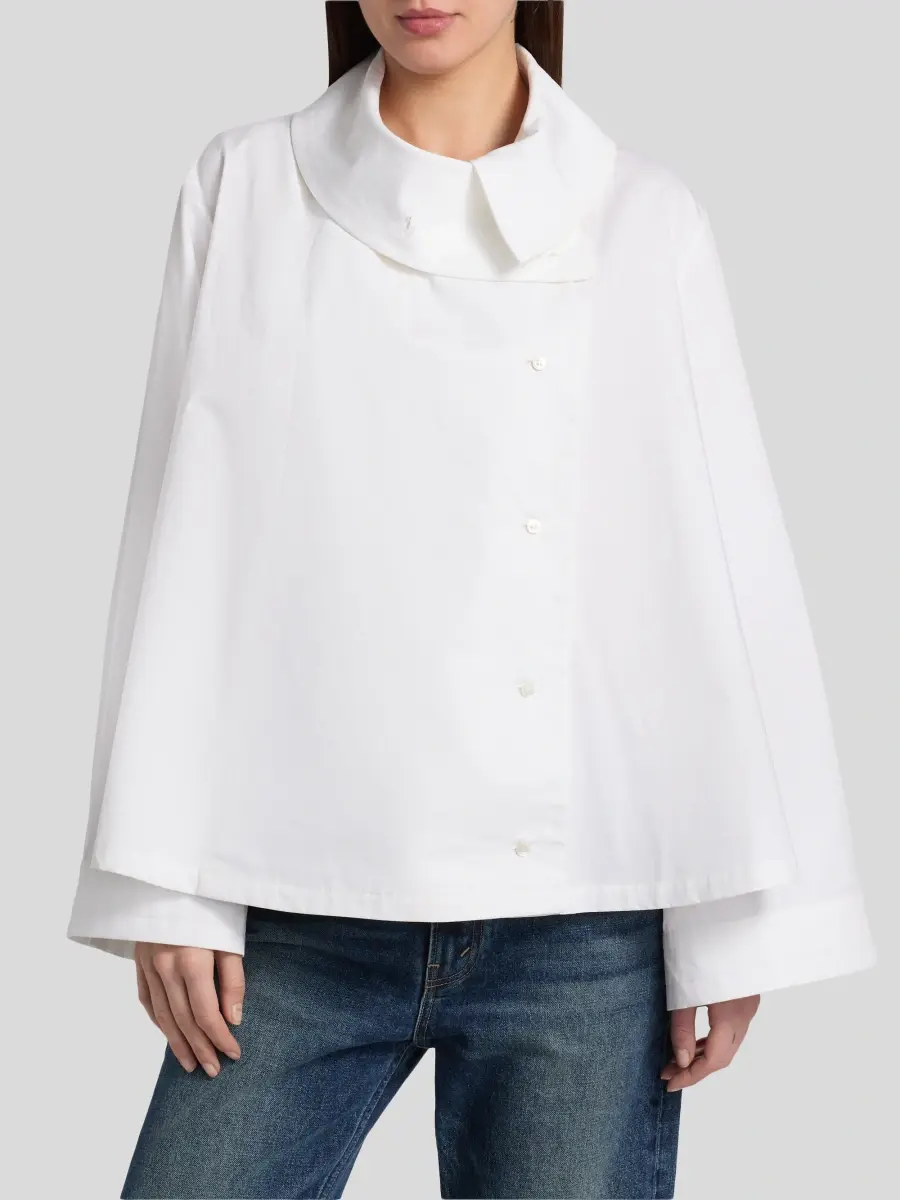 Co Women's Draped Collar Cotton-Silk Shirt | Thumbnail 3 Co Women's Draped Collar Cotton-Silk Shirt | Thumbnail 3