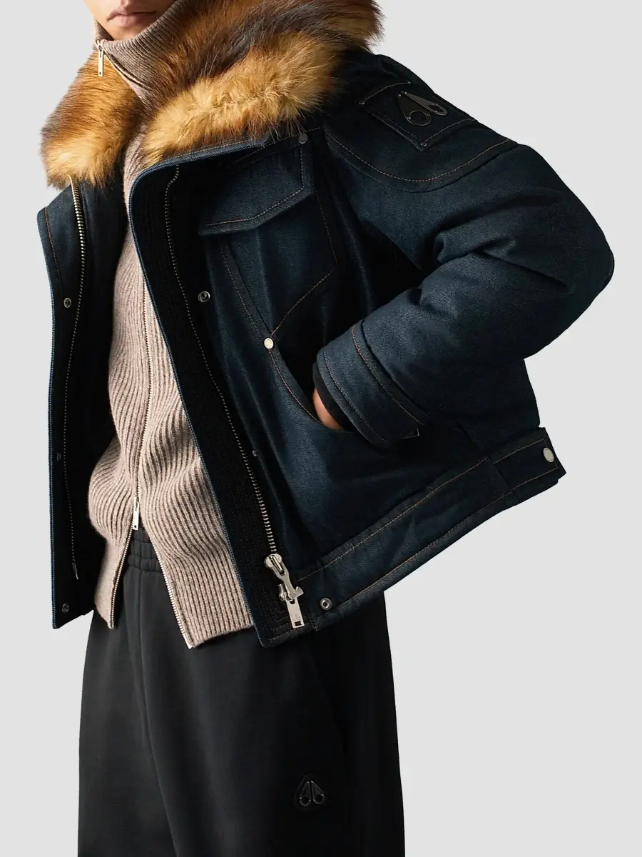 Moose Knuckles Women's Faux Fur-Trim Denim Down Trucker Jacket | Thumbnail 5 Moose Knuckles Women's Faux Fur-Trim Denim Down Trucker Jacket | Thumbnail 5