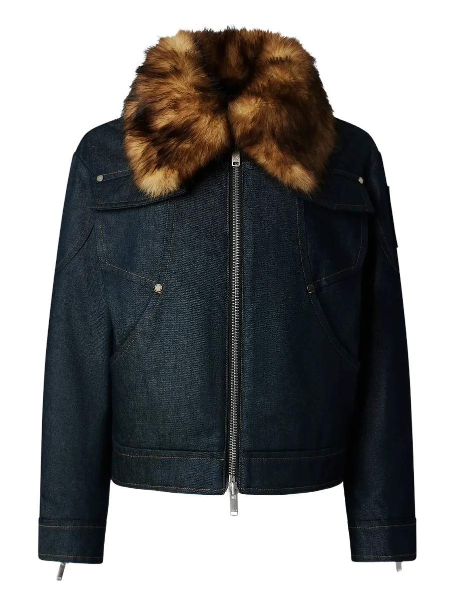 Women's Faux Fur-Trim Denim Down Trucker Jacket Women's Faux Fur-Trim Denim Down Trucker Jacket