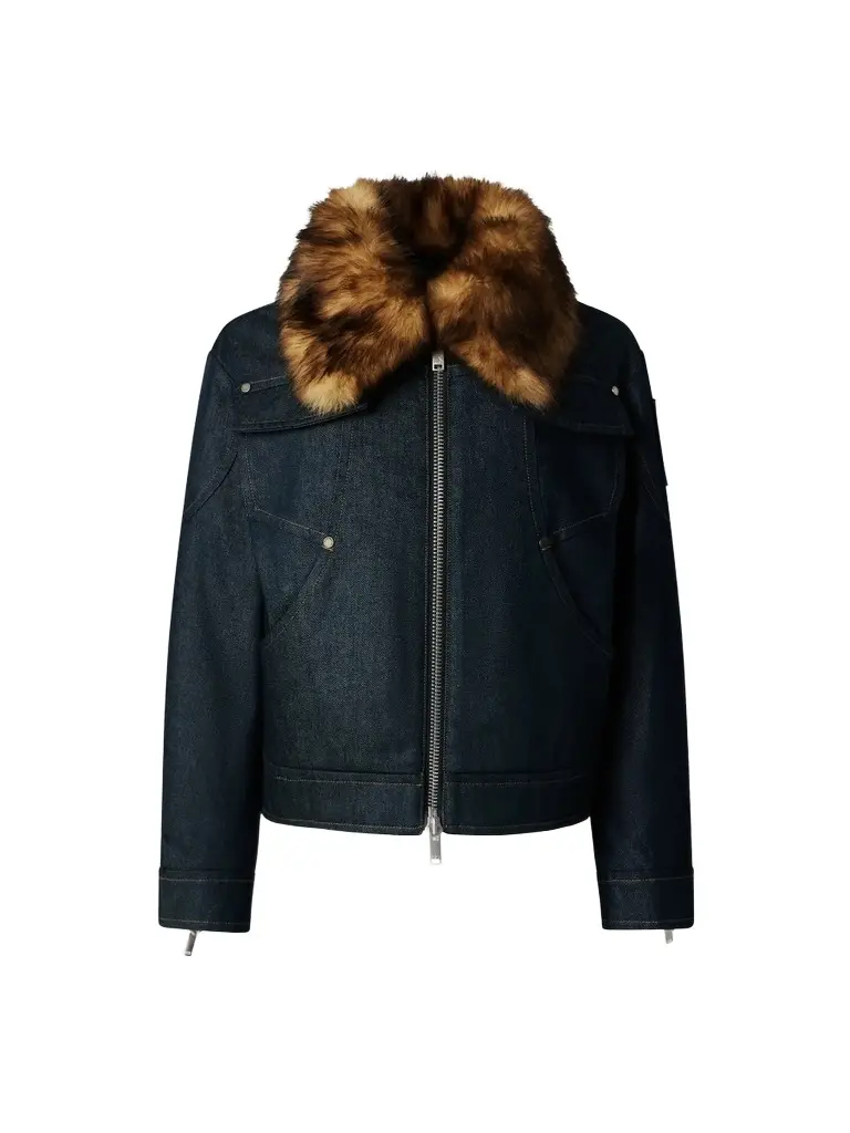 Moose Knuckles Women's Faux Fur-Trim Denim Down Trucker Jacket