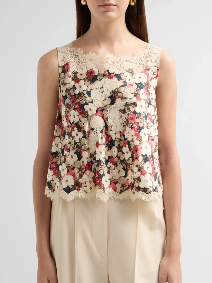 DÔEN Women's Valerina Printed Silk Lace-Trim Top | Thumbnail 5