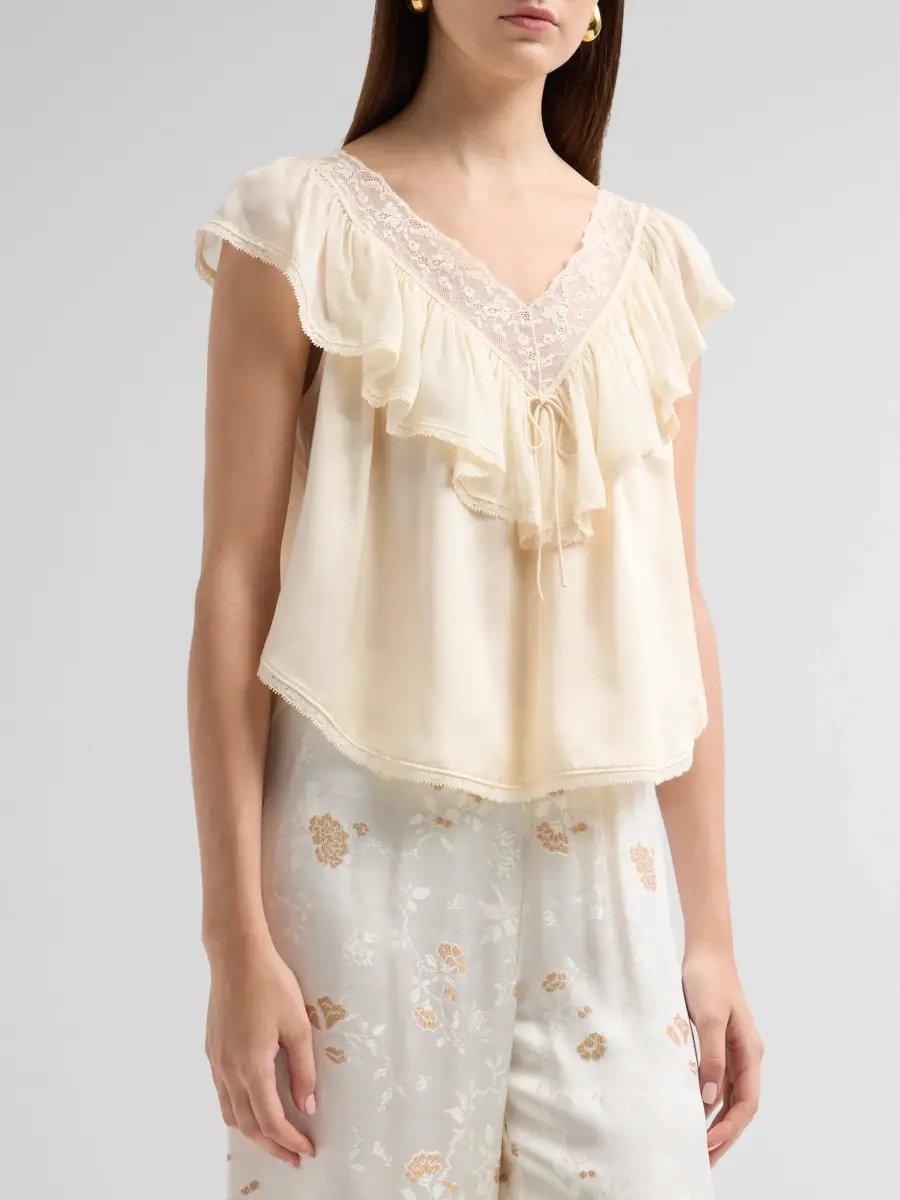 DÔEN Women's Yadira Silk Ruffle Top | Thumbnail 4 DÔEN Women's Yadira Silk Ruffle Top | Thumbnail 4