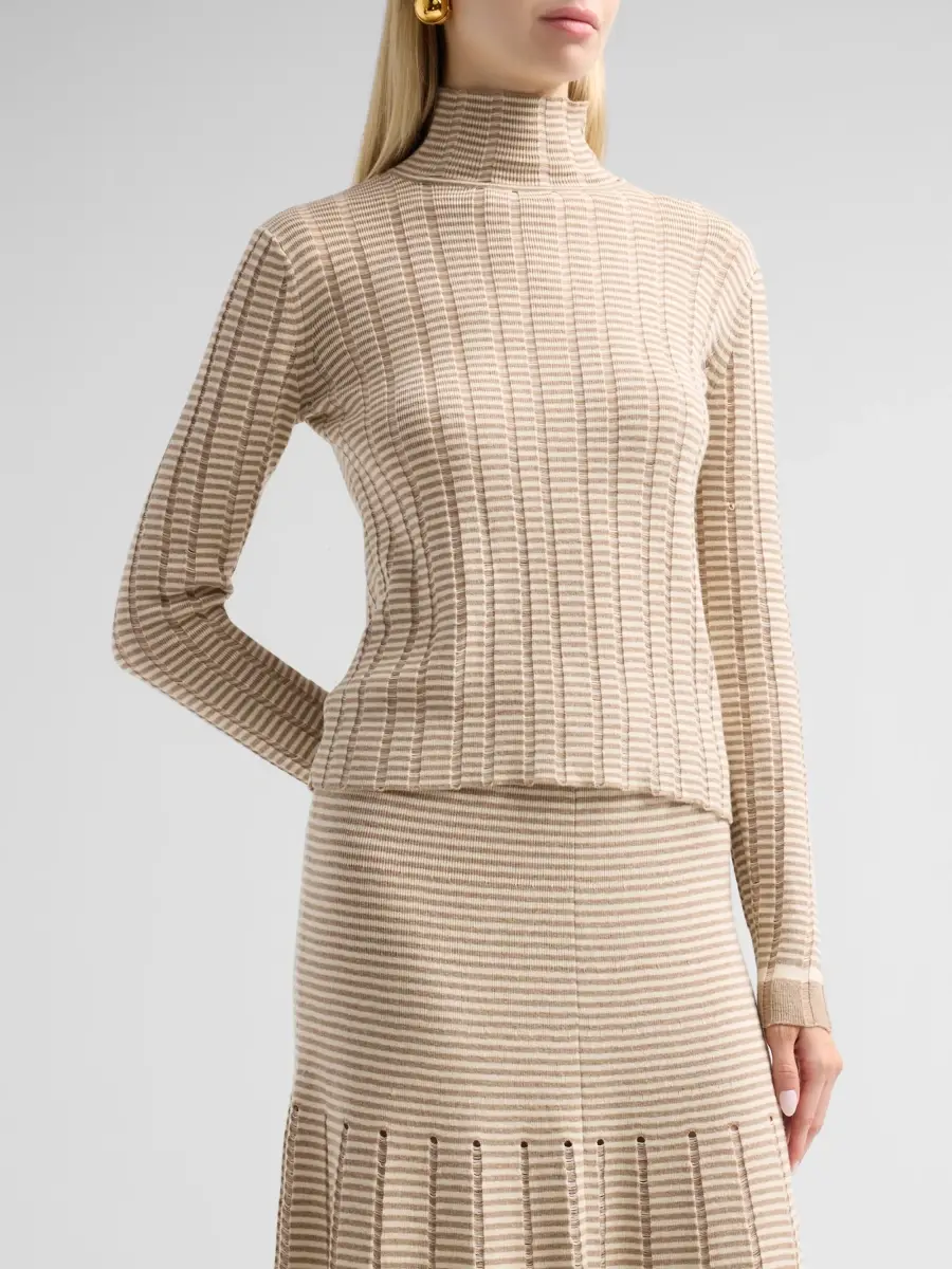 Proenza Schouler White Label Women's Stina Ladder-Striped Merino Wool-Blend Turtleneck Top | Thumbnail 4 Proenza Schouler White Label Women's Stina Ladder-Striped Merino Wool-Blend Turtleneck Top | Thumbnail 4