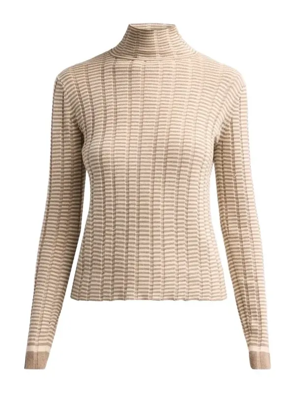 Women's Stina Ladder-Striped Merino Wool-Blend Turtleneck Top