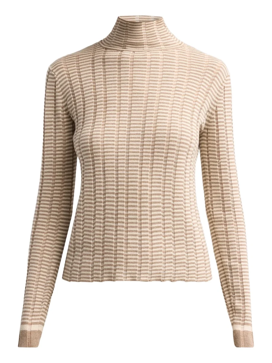 Women's Stina Ladder-Striped Merino Wool-Blend Turtleneck Top
