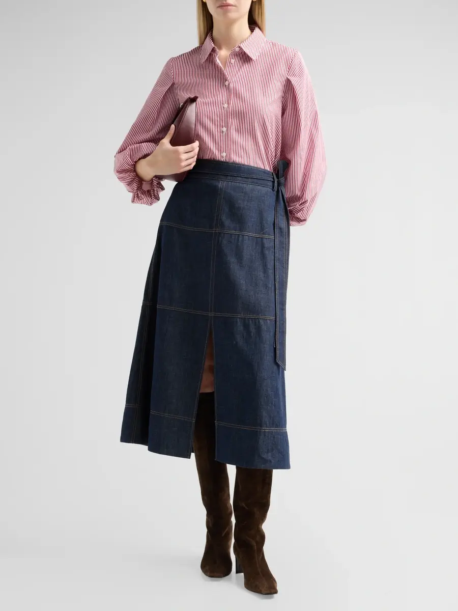 TANYA TAYLOR Women's Marina Stripe Balloon-Sleeve Button-Front Shirt | Thumbnail 2