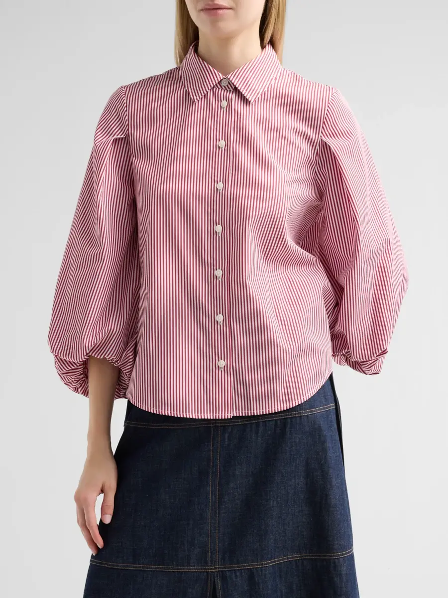 TANYA TAYLOR Women's Marina Stripe Balloon-Sleeve Button-Front Shirt | Thumbnail 4