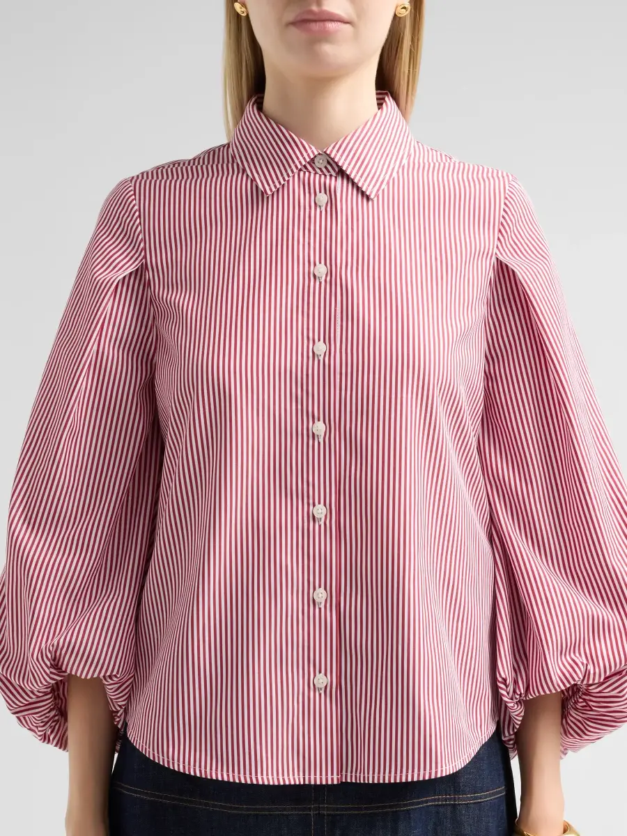 TANYA TAYLOR Women's Marina Stripe Balloon-Sleeve Button-Front Shirt | Thumbnail 5
