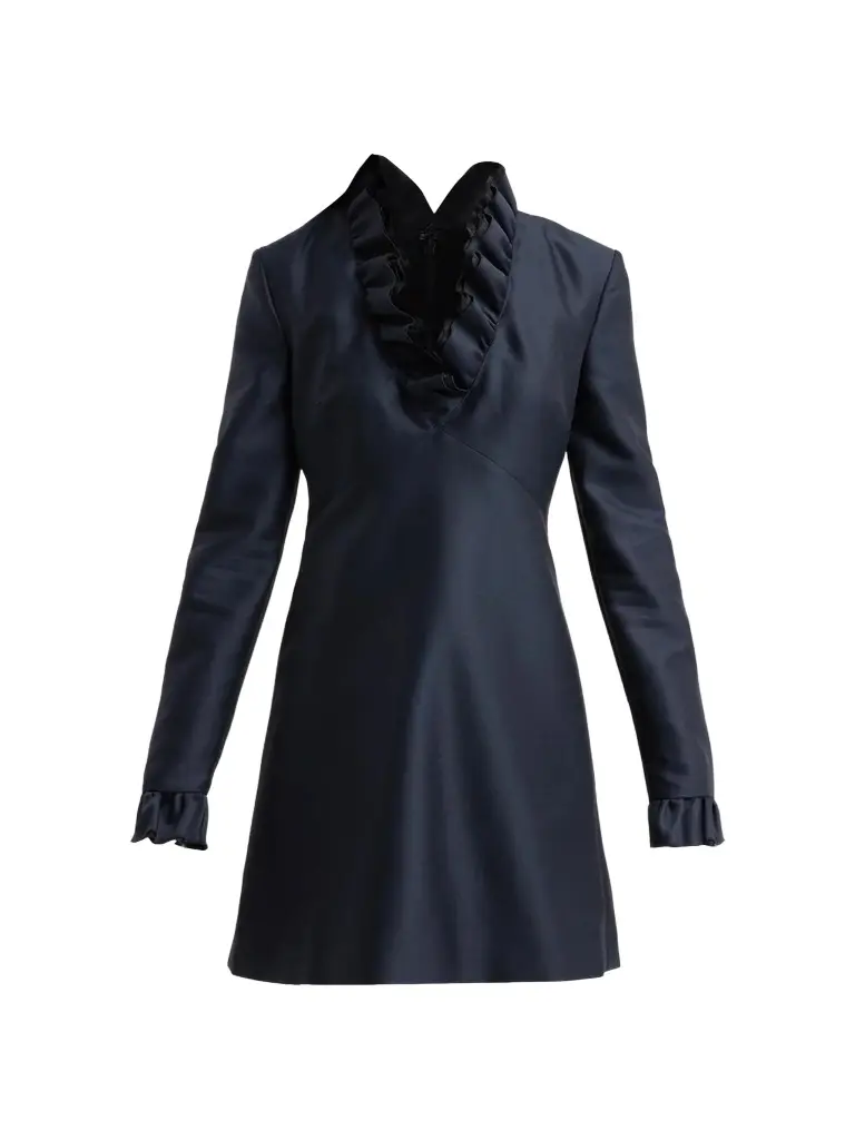 Women's Ruffle-Trimmed Wool-Silk Mini Dress