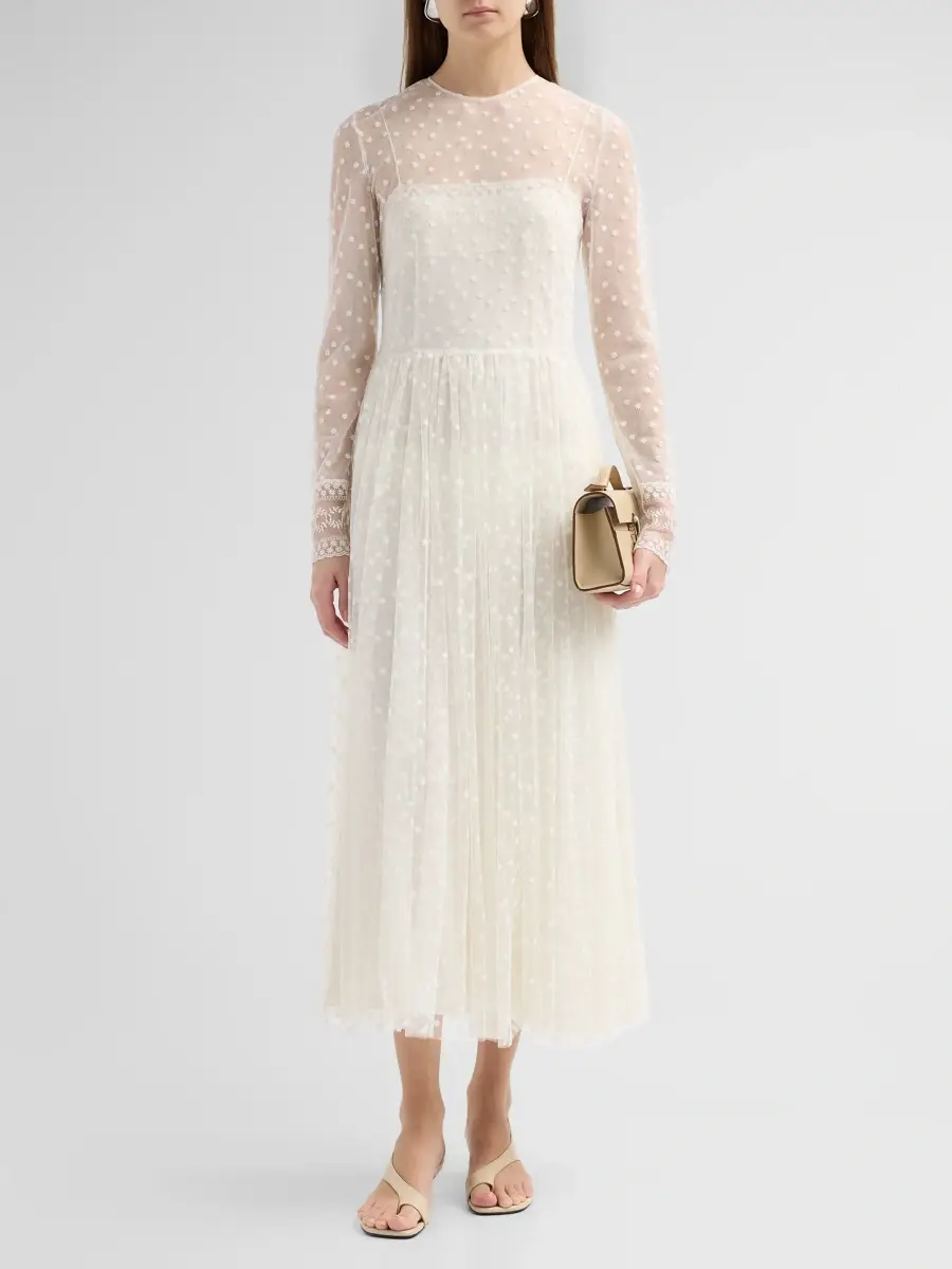 Alberta Ferretti Women's Polka Dot-Embroidered Tulle Midi Dress | Thumbnail 2 Alberta Ferretti Women's Polka Dot-Embroidered Tulle Midi Dress | Thumbnail 2