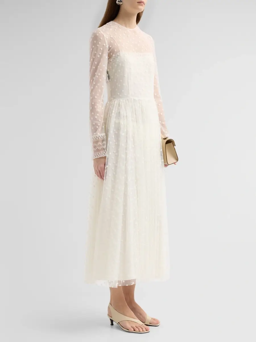 Alberta Ferretti Women's Polka Dot-Embroidered Tulle Midi Dress | Thumbnail 4 Alberta Ferretti Women's Polka Dot-Embroidered Tulle Midi Dress | Thumbnail 4