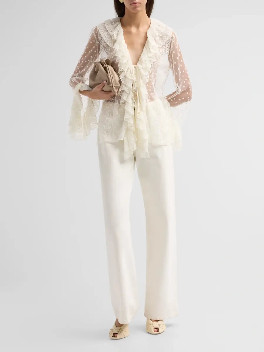 Alberta Ferretti Women's Dot-Embroidered Tulle Blouse | Thumbnail 2 Alberta Ferretti Women's Dot-Embroidered Tulle Blouse | Thumbnail 2