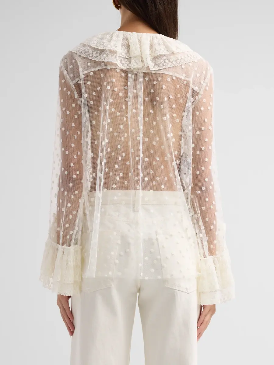 Alberta Ferretti Women's Dot-Embroidered Tulle Blouse | Thumbnail 3 Alberta Ferretti Women's Dot-Embroidered Tulle Blouse | Thumbnail 3
