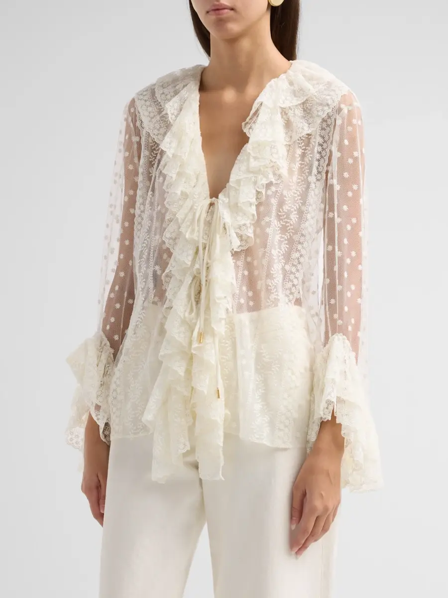 Alberta Ferretti Women's Dot-Embroidered Tulle Blouse | Thumbnail 4 Alberta Ferretti Women's Dot-Embroidered Tulle Blouse | Thumbnail 4