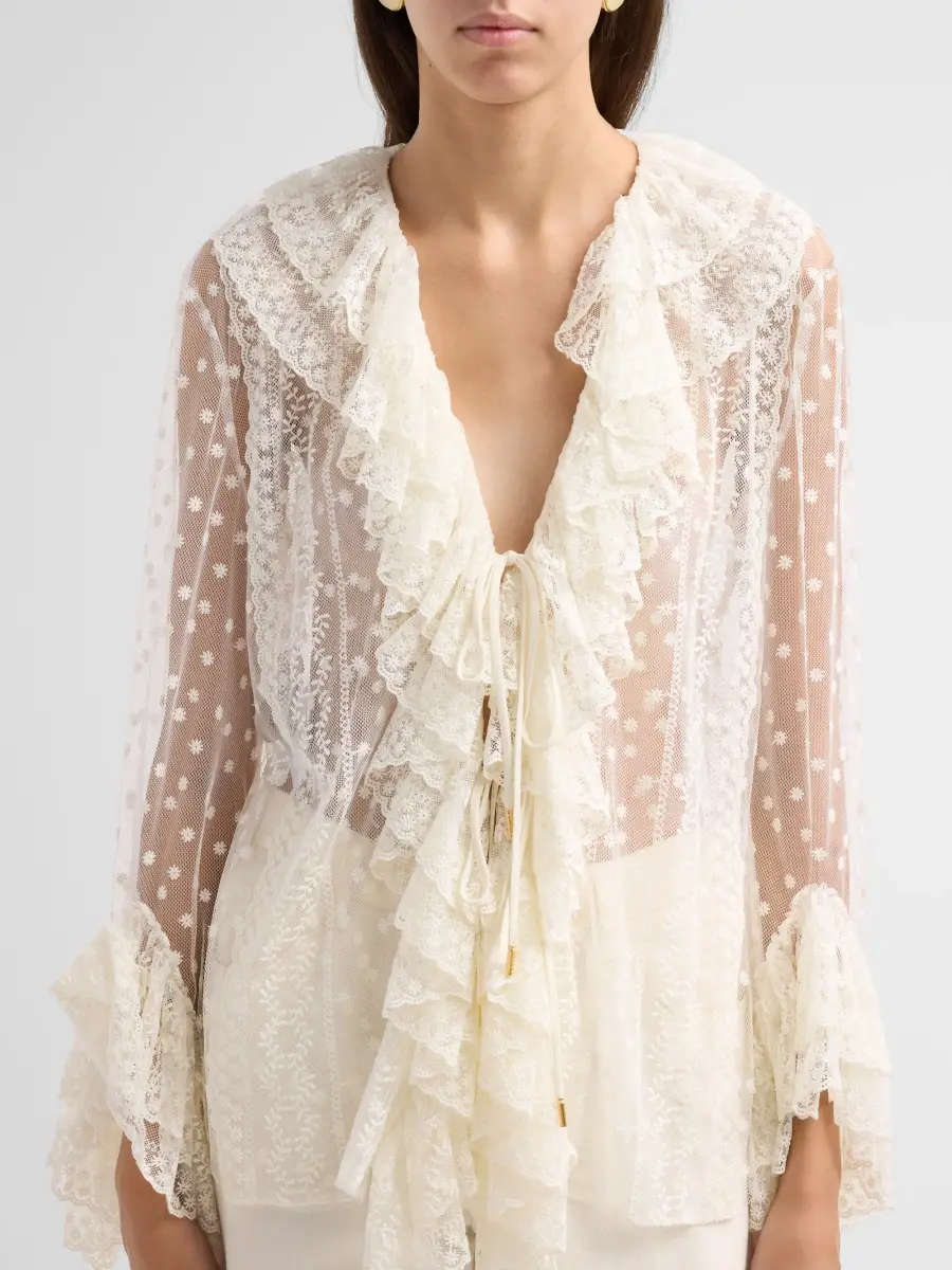Alberta Ferretti Women's Dot-Embroidered Tulle Blouse | Thumbnail 5 Alberta Ferretti Women's Dot-Embroidered Tulle Blouse | Thumbnail 5