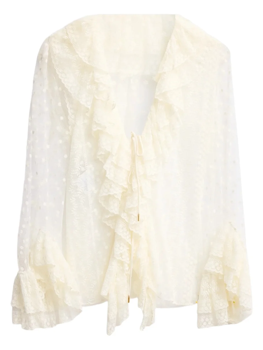 Alberta Ferretti Women's Dot-Embroidered Tulle Blouse