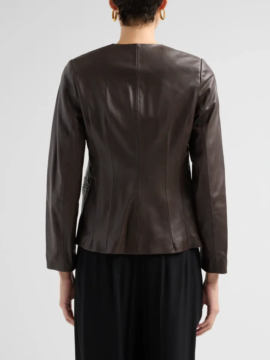 Loulou de Saison Women's Adea Collarless Leather Jacket | Thumbnail 3 Loulou de Saison Women's Adea Collarless Leather Jacket | Thumbnail 3