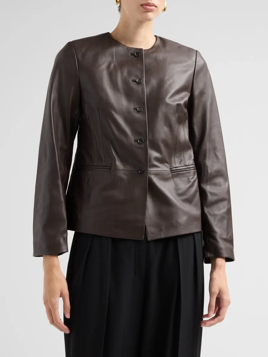 Loulou de Saison Women's Adea Collarless Leather Jacket | Thumbnail 4 Loulou de Saison Women's Adea Collarless Leather Jacket | Thumbnail 4