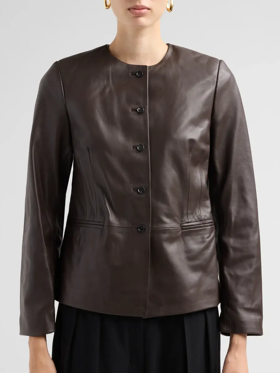 Loulou de Saison Women's Adea Collarless Leather Jacket | Thumbnail 5 Loulou de Saison Women's Adea Collarless Leather Jacket | Thumbnail 5