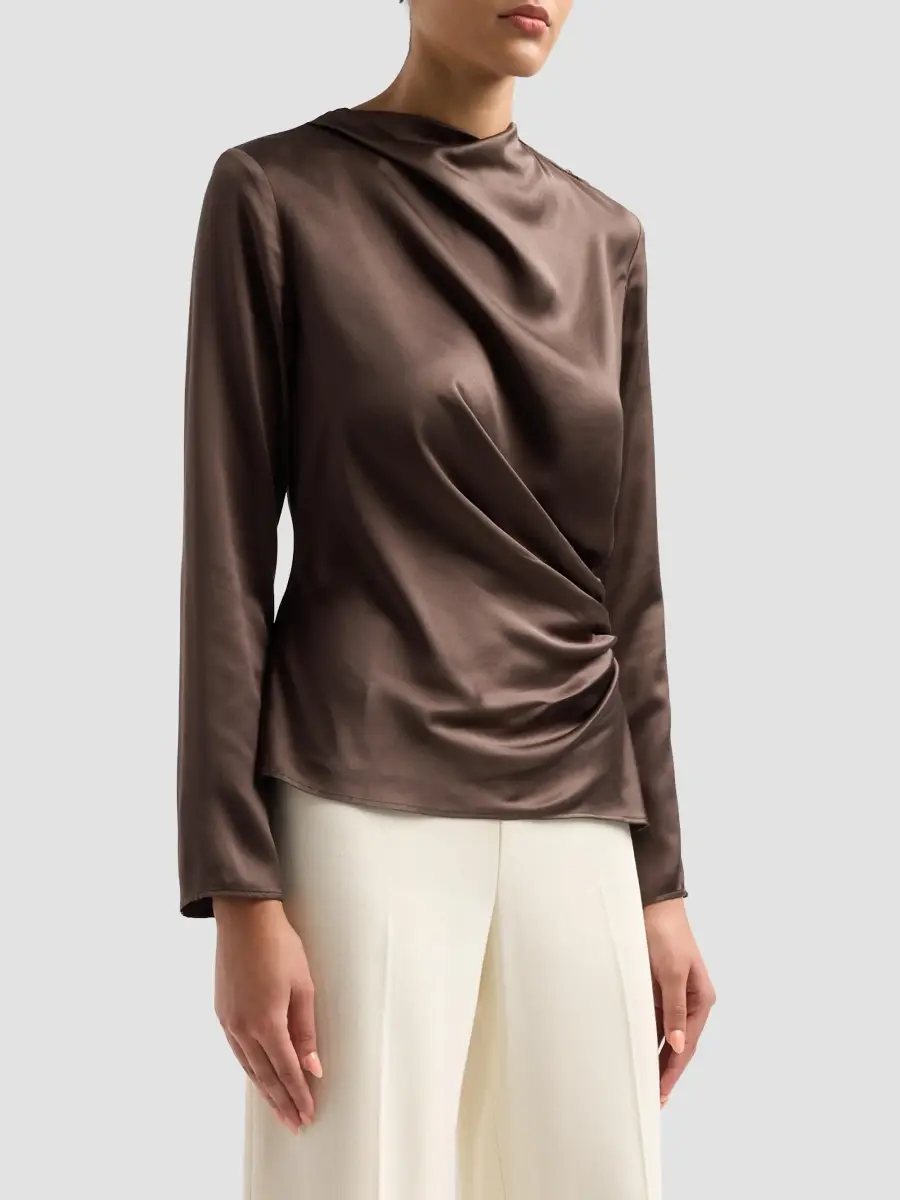 Loulou de Saison Women's Anya Draped Satin Long-Sleeve Top | Thumbnail 4