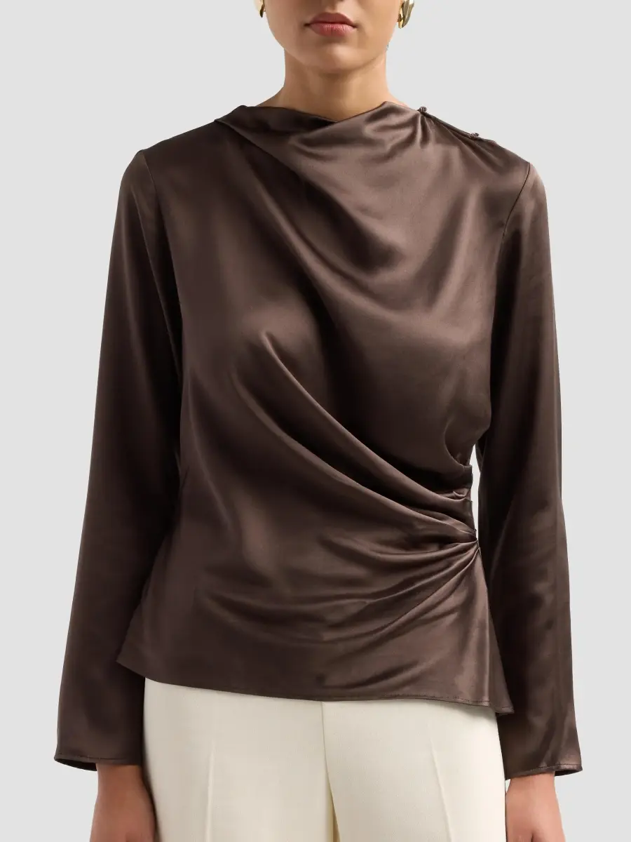 Loulou de Saison Women's Anya Draped Satin Long-Sleeve Top | Thumbnail 5