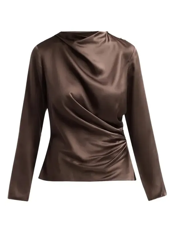 Women's Anya Draped Satin Long-Sleeve Top