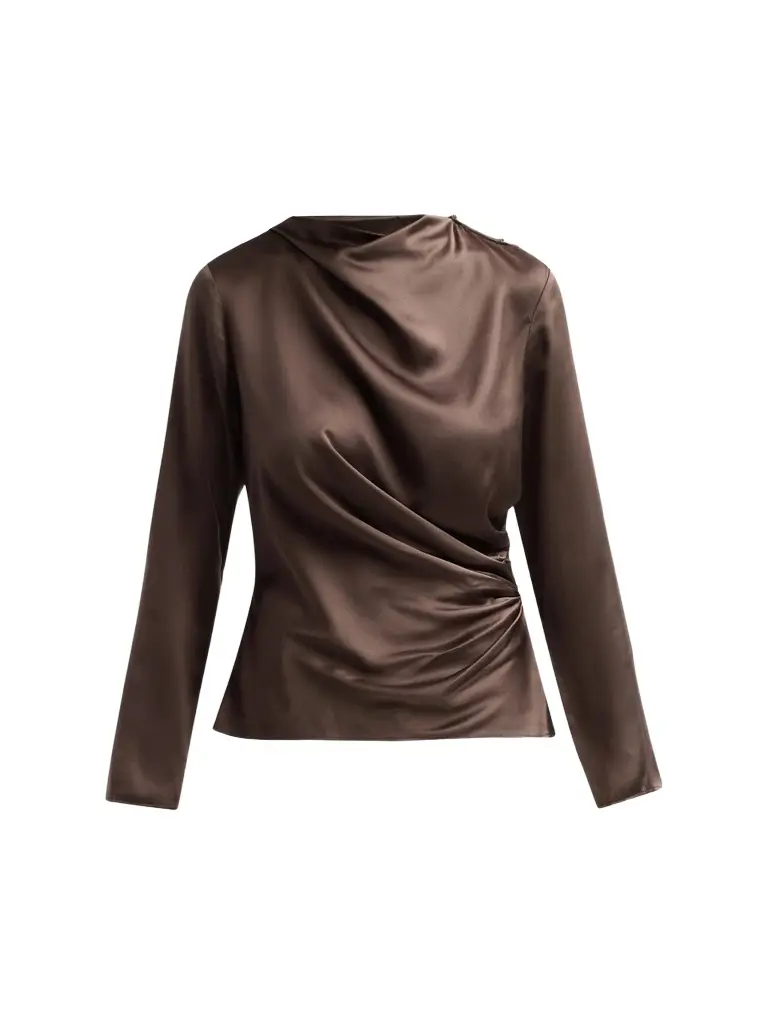 Women's Anya Draped Satin Long-Sleeve Top