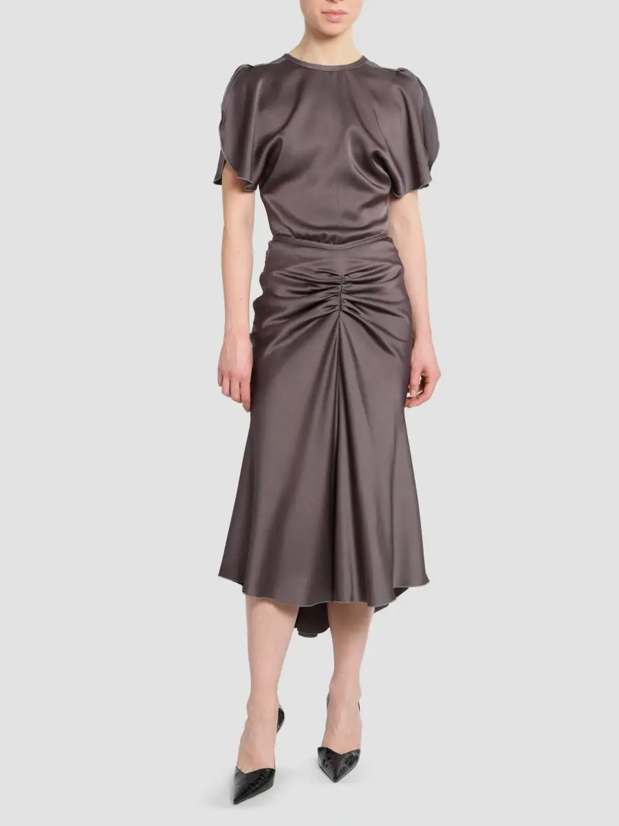 Victoria Beckham Women's Gathered Satin Midi-Skirt | Thumbnail 2 Victoria Beckham Women's Gathered Satin Midi-Skirt | Thumbnail 2