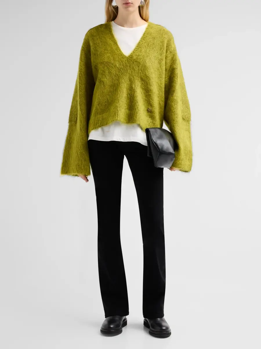 Ganni Women's Brushed Mohair V-Neck Sweater | Thumbnail 2 Ganni Women's Brushed Mohair V-Neck Sweater | Thumbnail 2