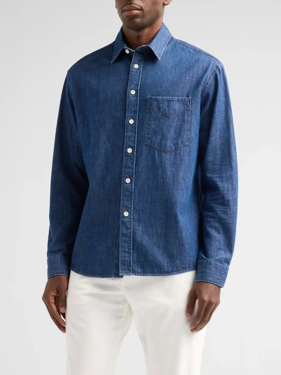 Canali Men's Stonewashed Denim Relaxed Shirt | Thumbnail 4 Canali Men's Stonewashed Denim Relaxed Shirt | Thumbnail 4