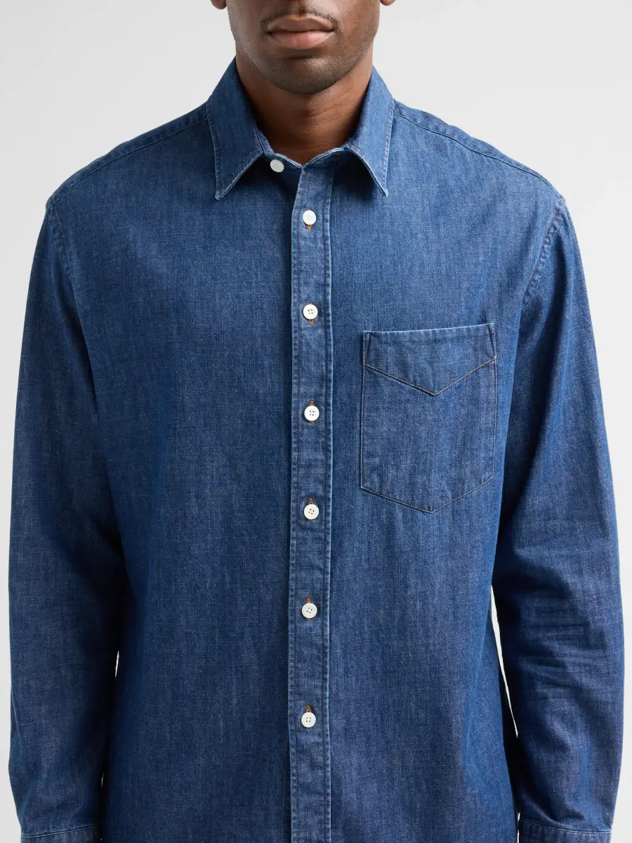 Canali Men's Stonewashed Denim Relaxed Shirt | Thumbnail 5 Canali Men's Stonewashed Denim Relaxed Shirt | Thumbnail 5