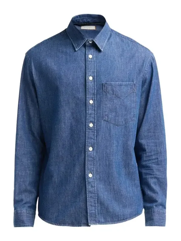 Canali Men's Stonewashed Denim Relaxed Shirt